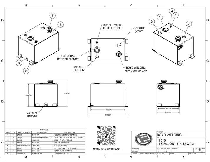 11 Gallon Aluminum Gas Tank